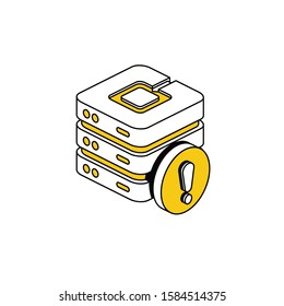 Server Exclamation label. Vector line, 3d stroke isometric, color web icon, new flat style. Creative illustration design, abstract idea for infographics.
