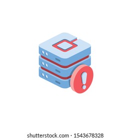 Server Exclamation Point. Vector 3d Isometric, Color Web Icon, New Flat Style. Creative Illustration Design, Idea For Infographics.