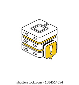 Server Exclamation point. Vector line, 3d stroke isometric, color web icon, new flat style. Creative illustration design, abstract idea for infographics.