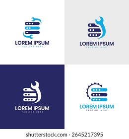 Conceito de design de logotipo de reparo de servidor para rede de armazenamento de dados hospedando tecnologia de negócios