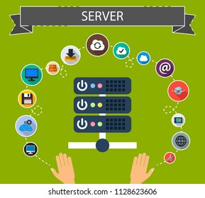 Server flat icons concept. Vector illustration. Element template for design.