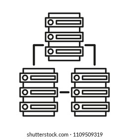 Server Flat Line Icon Vector Isolated. Center Data Rack Cluster Storage. Technology Backup Computer Hosting. Datacenter Web Workstation File Hub Upload. System Tower Recovery Room Infrastructure PC 