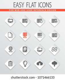 Server flat web icons for user interface design