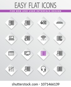 Server flat web icons for user interface design