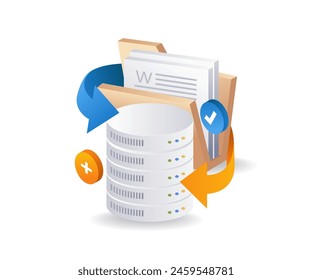 Server folder database infographic flat isometric 3d illustration