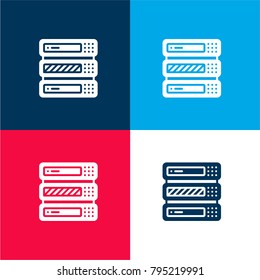 Server four color material and minimal icon logo set in red and blue