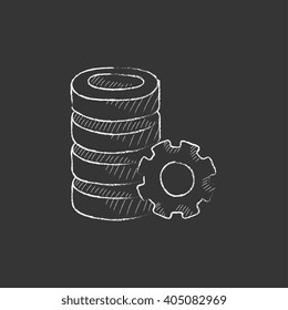 Server with gear. Drawn in chalk icon.