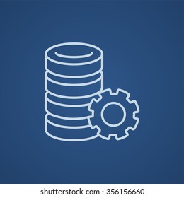Servidor con icono de línea de engranajes para web, móviles e infografías. Icono azul claro del vector aislado en fondo azul.
