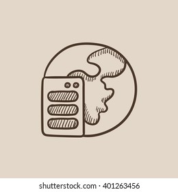 Server and globe sketch icon.