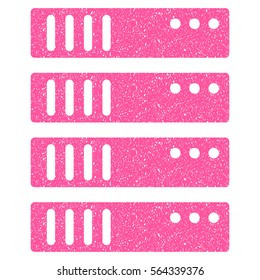 Server grainy textured icon for overlay watermark stamps. Flat symbol with scratched texture. Dotted vector pink ink rubber seal stamp with grunge design on a white background.