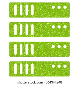 Server grainy textured icon for overlay watermark stamps. Flat symbol with unclean texture. Dotted vector light green ink rubber seal stamp with grunge design on a white background.
