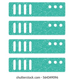 Server grainy textured icon for overlay watermark stamps. Flat symbol with scratched texture. Dotted vector cyan ink rubber seal stamp with grunge design on a white background.