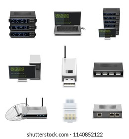 server and hardware vector icon set