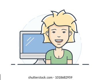 Server hosting customer support operator. Customer service symbol. Network administrator. Vector illustration