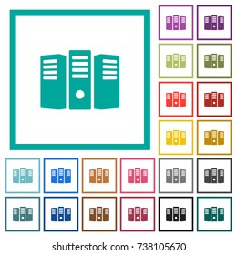 Server hosting flat color icons with quadrant frames on white background