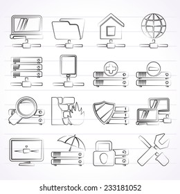 server, hosting and internet icons - vector icon set