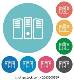 Server hosting outline flat white icons on round color backgrounds
