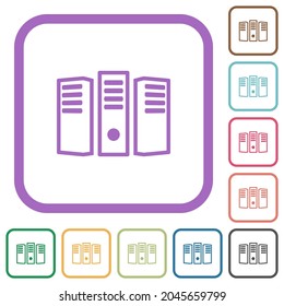 Server-Hosting-Umrisse einfache Symbole in farbigen, abgerundeten quadratischen Rahmen auf weißem Hintergrund