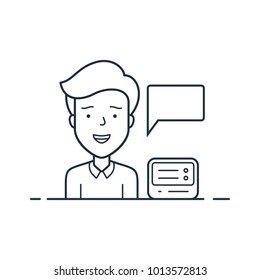 Server hosting support engineer. Network administrator in maintenance of routers and switches. Vector illustration.