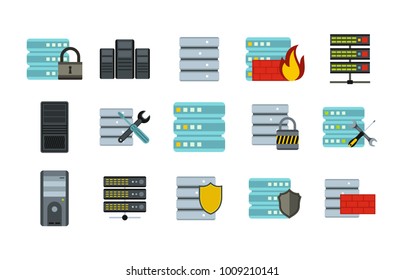 Server http datacenter icon set. Flat set of server http datacenter vector icons for web design isolated on white background