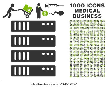 Server icon with 1000 medical business eco green and gray vector pictographs. Design style is flat bicolor symbols, white background.