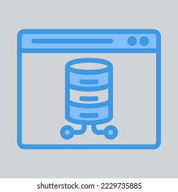 Icono de servidor en azul sobre navegador, uso para presentación de aplicación móvil del sitio web