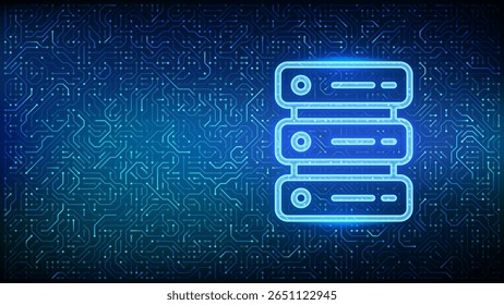 Ícone do servidor. Segundo plano do servidor informático e do armazenamento de dados. Hospedagem de servidor. Armazenamento de banco de dados. Data center. Padrão da placa de circuito. Textura de circuito impresso PCB. Ilustração vetorial.