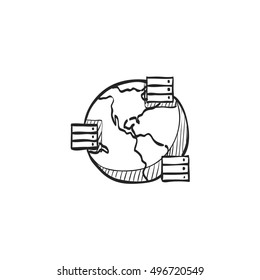 Server icon in doodle sketch lines. Mirror, multiple 