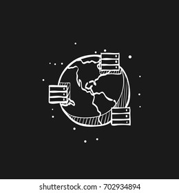 Server icon in doodle sketch lines. Mirror, multiple 