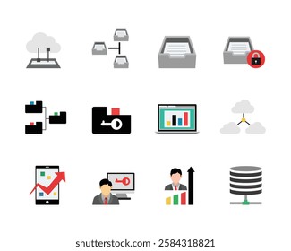 server icon, file Folder sharing icon, Folder, Folder access, Encrypted , Statistics, Cloud computing, Mobile Phone Analytics, Secret, Career Growth Chart, Data storage 