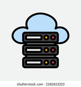 Icono de servidor con estilo de línea relleno sobre computación en nube, uso para presentación de aplicaciones móviles en sitios web