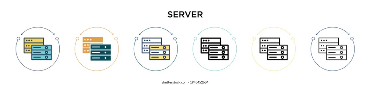 Server icon in filled, thin line, outline and stroke style. Vector illustration of two colored and black server vector icons designs can be used for mobile, ui, web