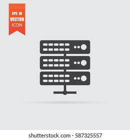 Server icon in flat style isolated on grey background. For your design, logo. Vector illustration.