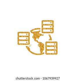 Server icon in gold glitter texture. Sparkle luxury style vector illustration.