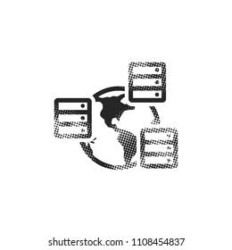 Server icon in halftone style. Black and white monochrome vector illustration.