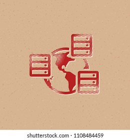 Server icon in halftone style. Grunge background vector illustration.