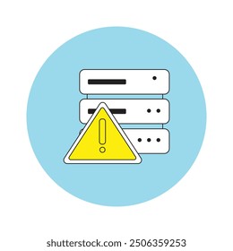 Server icon Illustrator with a warning triangle, representing server issues or alerts. Server with a warning triangle icon representing server issues, alerts, and system errors. EPS Copy Scape Line Dr