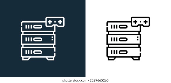 Icono de servidor aislado en colores blanco y negro Icono de Vector lineal de contorno de servidor de colección de juegos en línea para App móviles, Web y UI.