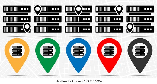 Server icon in location set. Simple glyph, flat illustration element of technology theme icons