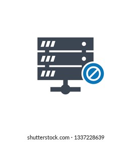 Server icon with not allowed sign. Server icon and block, forbidden, prohibit symbol. Vector illustration