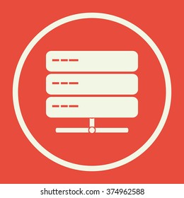 server icon, on red background, white circle border, white outline