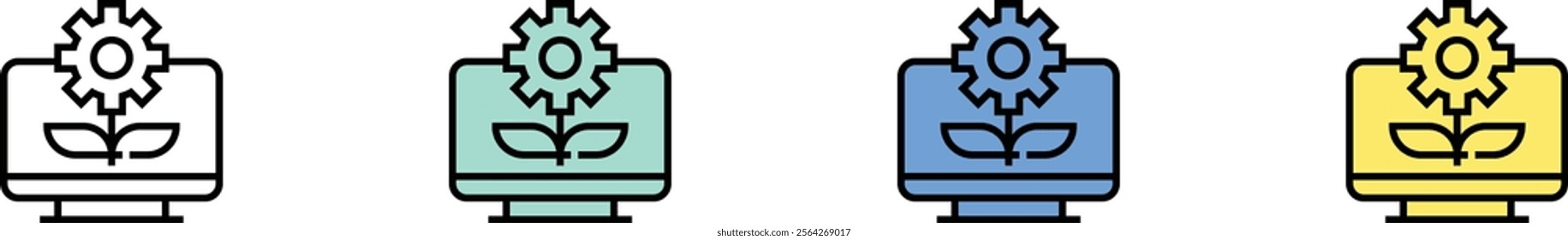 server icon. Outline, Green, Blue and Yellow Style Design Isolated On White Background