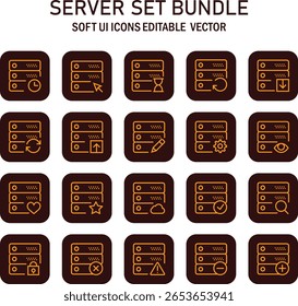 Server Icon Set Bundle Representing a Variety of Data Management Actions and Processes for Web Design