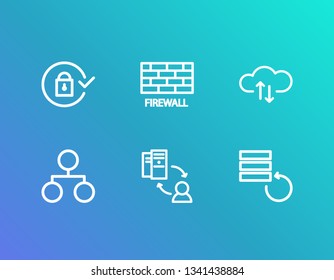 Server icon set and cloud storage with secure connection, server/client and data backup. Protection network related server icon vector for web UI logo design.