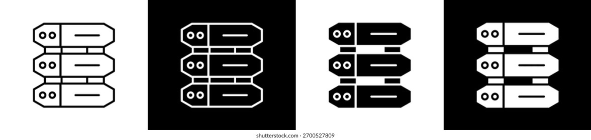 Server icon set in line and glyph style on black and white background