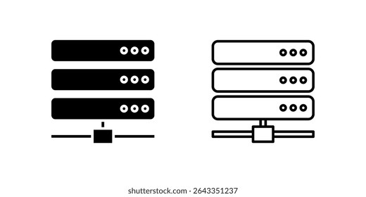 Conjunto de ícones de servidor representando gerenciamento de dados de rede e hospedagem na Internet.
