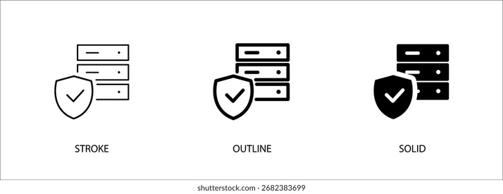Ícone de servidor com escudo para segurança de dados, tecnologia, tecnologia da informação. Ícone de traçado vetorial editável, contorno e sólido. arquivo Eps10.