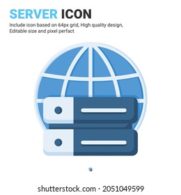 Server icon vector with flat color style isolated on white background. Vector illustration database sign symbol icon concept for digital IT, logo, industry, technology, apps, web, ui, ux and project