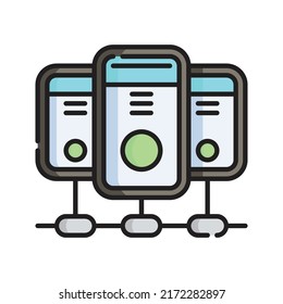Server Icon Vector Illustration. Flat Outline Cartoon. Cyber Security Icon Concept Isolated Premium Vector