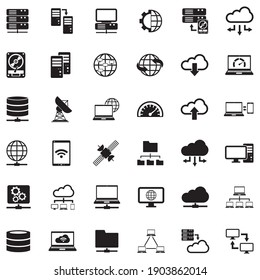 Server Icons. Black Flat Design. Vector Illustration.